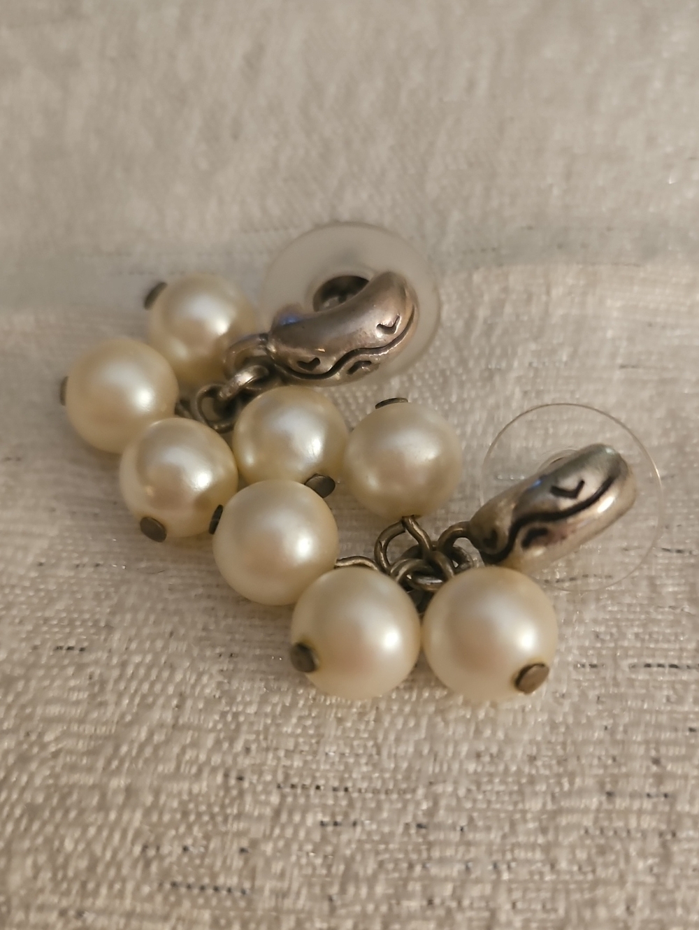 BRIGHTON White Pearl Cluster Drop Earrings - Picture 3 of 6